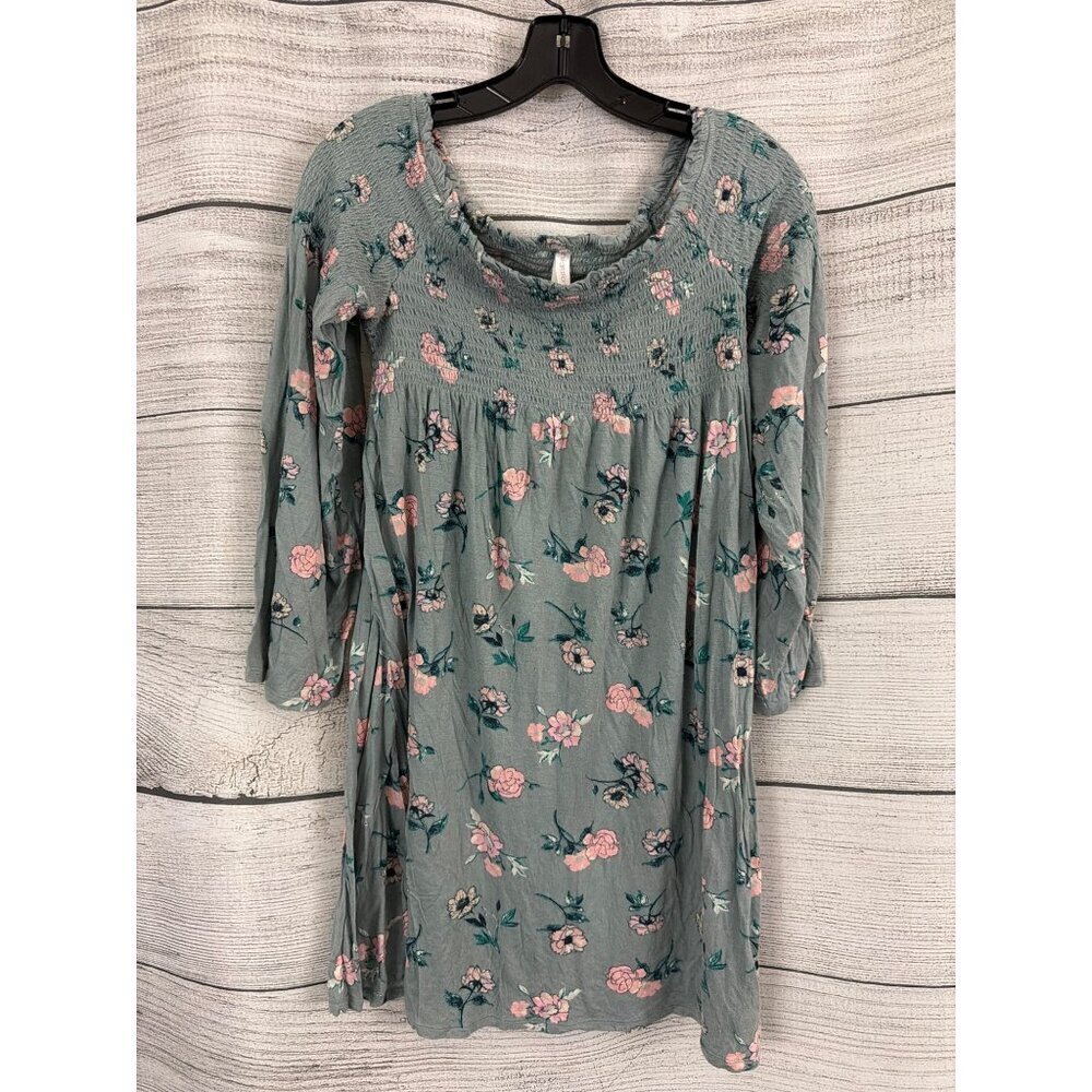 Xhilaration Off The Shoulder Smocked Green Floral Print Dress Size M